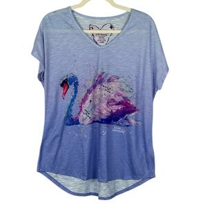 Leoma Lovegrove Artsy Short Dolman Sleeve Purple Swan T Shirt Size Large